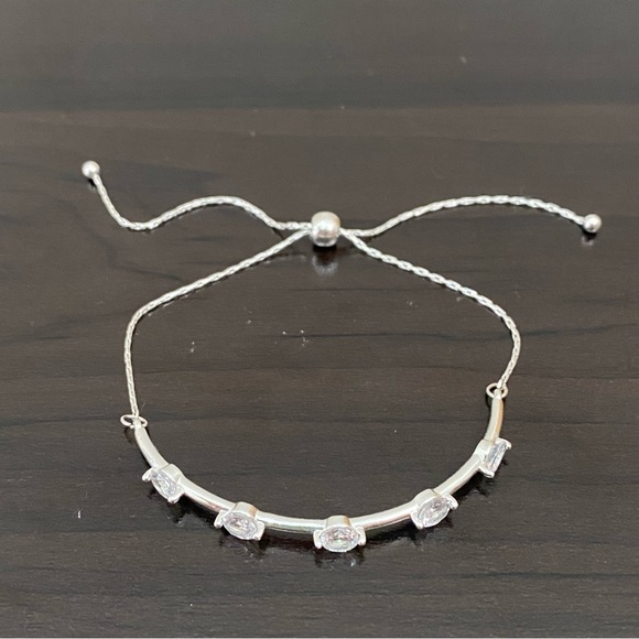 Silver-tone CZ Cubic Zirconia Slider Bolo Bracelet - Picture 2 of 14